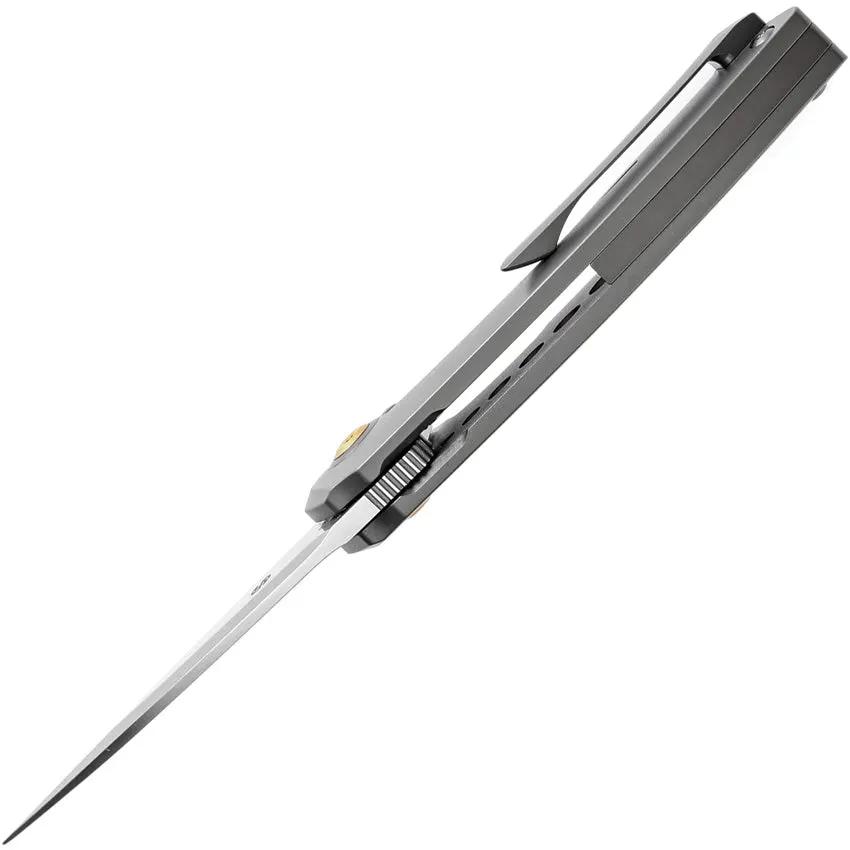 Kansept Knives ODD 21 Framelock Dama Gray - Damascus Steel Drop Point Blade, Gray Titanium Handle by Kansept Knives