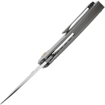 Kansept Knives ODD 21 Framelock Dama Gray - Damascus Steel Drop Point Blade, Gray Titanium Handle by Kansept Knives