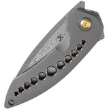 Kansept Knives ODD 21 Framelock Dama Gray - Damascus Steel Drop Point Blade, Gray Titanium Handle by Kansept Knives