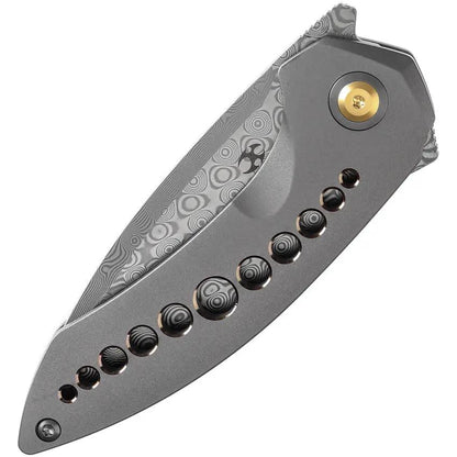 Kansept Knives ODD 21 Framelock Dama Gray - Damascus Steel Drop Point Blade, Gray Titanium Handle by Kansept Knives
