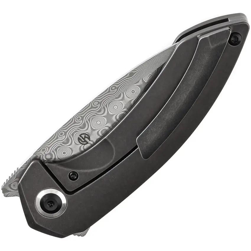 Kansept Knives ODD 21 Framelock Black Bronze Anodized Holes - Damascus Steel Drop Point Blade, Black Titanium Handle by Kansept Knives