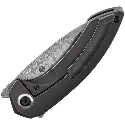 Kansept Knives ODD 21 Framelock Black Bronze Anodized Holes - Damascus Steel Drop Point Blade, Black Titanium Handle by Kansept Knives