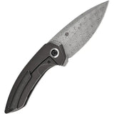 Kansept Knives ODD 21 Framelock Black Bronze Anodized Holes - Damascus Steel Drop Point Blade, Black Titanium Handle by Kansept Knives