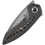 Kansept Knives ODD 21 Framelock Black Bronze Anodized Holes - Damascus Steel Drop Point Blade, Black Titanium Handle by Kansept Knives