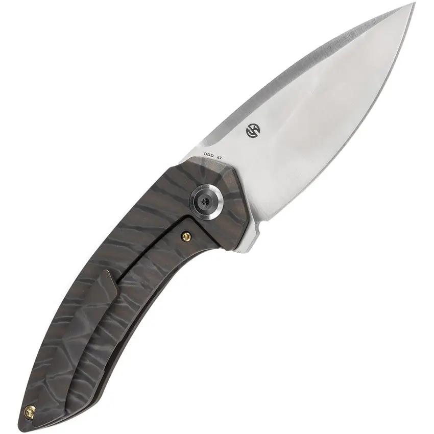 Kansept Knives ODD 21 Framelock Flame K1077A4 - Flame Anodized Titanium Handle, CPM-20CV Drop Point Blade by Kansept Knives