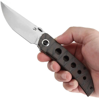 Kansept Knives Tarkin Tiger Stripe Flamed Titanium K1078A6 CPM20CV Tanto Blade Titanium Handle by Kansept Knives
