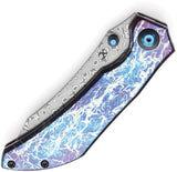 Kansept Knives Tipper Framelock Lightning K1079A3 - Damascus Wharncliffe Blade and Lightning Anodized Titanium Handle by Kansept Knives