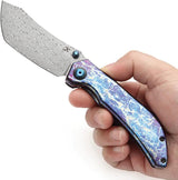 Kansept Knives Tipper Framelock Lightning K1079A3 - Damascus Wharncliffe Blade and Lightning Anodized Titanium Handle by Kansept Knives