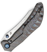 Kansept Knives Tipper Framelock Tiger Stripe K1079A4 - Damascus Steel Wharncliffe Blade With Anodized Titanium Handle by Kansept Knives