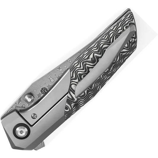 Kansept Knives Deadite Framelock CF K1081A1 - Damascus Steel Clip Point Blade, Titanium Handle with Carbon Fiber Inlay by Kansept Knives