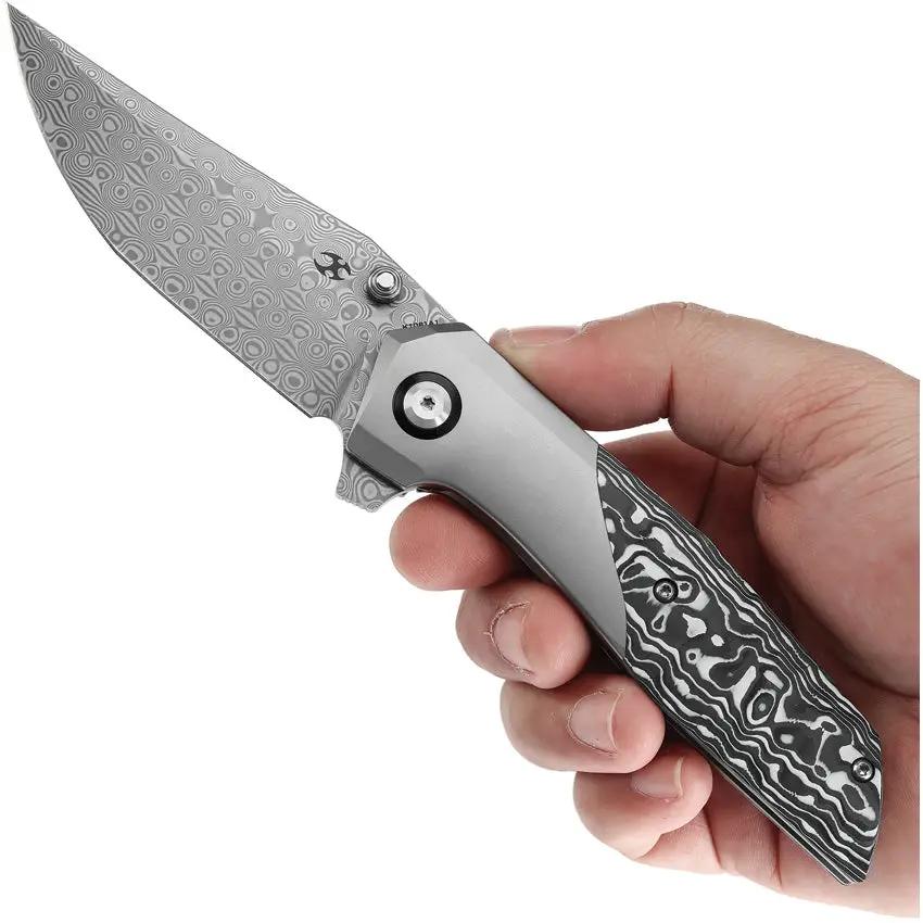 Kansept Knives Deadite Framelock CF K1081A1 - Damascus Steel Clip Point Blade, Titanium Handle with Carbon Fiber Inlay by Kansept Knives