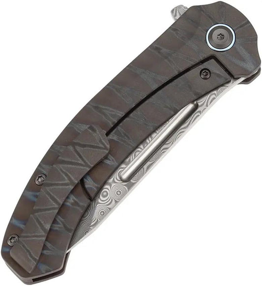 Kansept Knives Hira Framelock Damascus K1090A5 - Damascus Blade With Flame Anodized Titanium Handle And Extended Tang by Kansept Knives