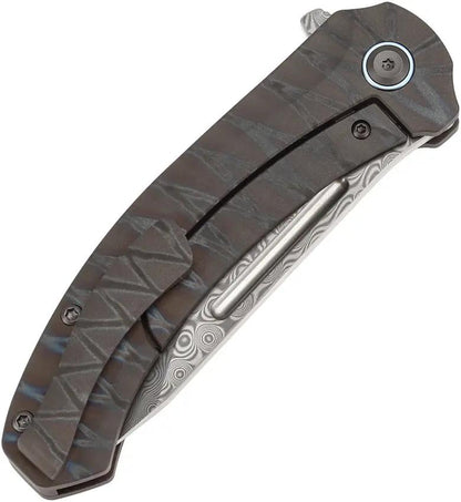 Kansept Knives Hira Framelock Damascus K1090A5 - Damascus Blade With Flame Anodized Titanium Handle And Extended Tang by Kansept Knives