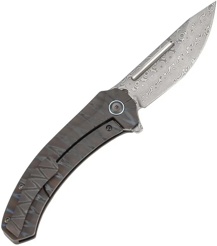 Kansept Knives Hira Framelock Damascus K1090A5 - Damascus Blade With Flame Anodized Titanium Handle And Extended Tang by Kansept Knives