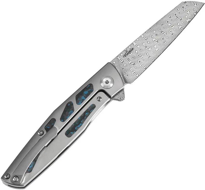 Kansept Knives Cru Framelock Arctic Storm - Damascus Steel Blade With Fat Carbon Fiber Inlay by Kansept Knives