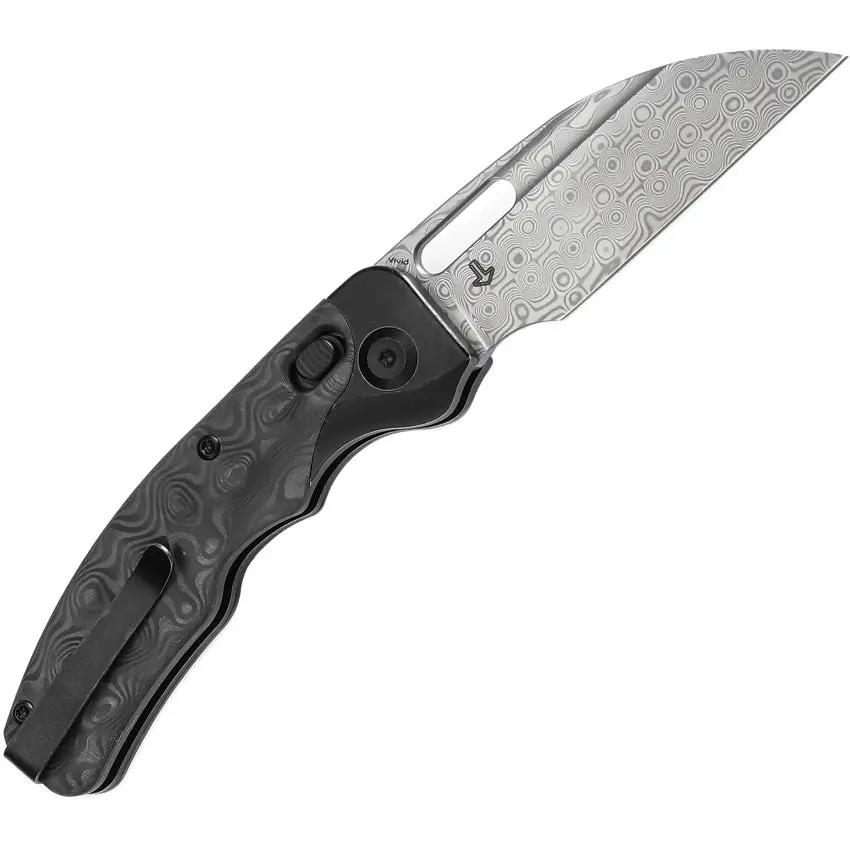 Kansept Knives Vivid Crossbar Lock Rose CF K1094V1 - Damascus Wharncliffe Blade With Rose Pattern Carbon Fiber Inlay by Kansept Knives