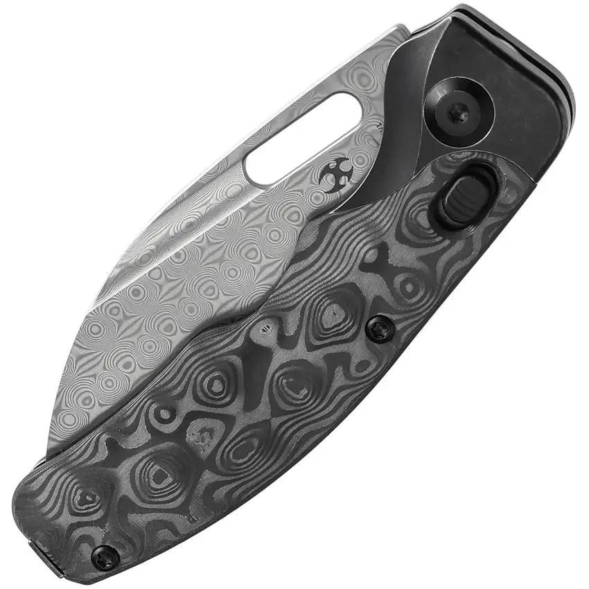 Kansept Knives Vivid Crossbar Lock Rose CF K1094V1 - Damascus Wharncliffe Blade With Rose Pattern Carbon Fiber Inlay by Kansept Knives