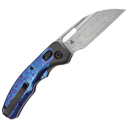 Kansept Knives Vivid Crossbar Lock Timascus K1094V5 - Timascus Inlay and Damascus Wharncliffe Blade by Kansept Knives