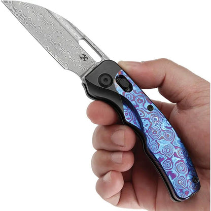 Kansept Knives Vivid Crossbar Lock Timascus K1094V5 - Timascus Inlay and Damascus Wharncliffe Blade by Kansept Knives