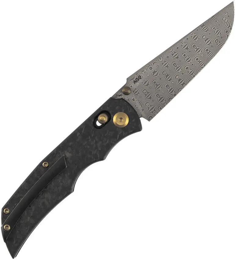 Kansept Knives SIF Crossbar Lock Damascus K1100V4 - Damascus Blade With Shredded Carbon Fiber Handle by Kansept Knives