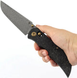 Kansept Knives SIF Crossbar Lock Damascus K1100V4 - Damascus Blade With Shredded Carbon Fiber Handle by Kansept Knives