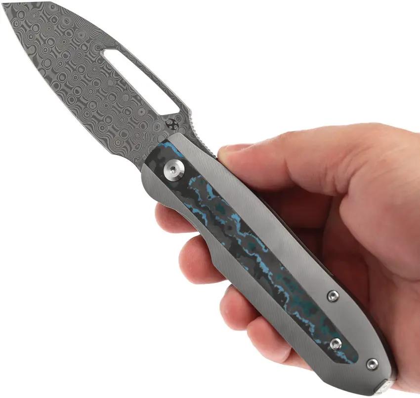 Kansept Knives Thunderhead Linerlock Damascus K1106A5 - Damascus Reverse Tanto Blade With Titanium Handle by Kansept Knives