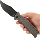 Kansept Knives Bison Framelock Gray SW K1108A3 - 4.25 Inch CPM S35VN Bowie Blade, Gray Titanium Handle by Kansept Knives