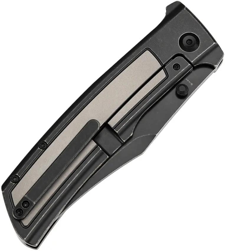 Kansept Knives Bison Framelock Gray Black K1108B1 - 4.25 Inch BlackWash CPM S35VN Bowie Blade Titanium Handle by Kansept Knives