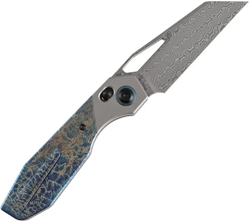 Kansept Knives QTRO Crossbar Lock Lightning Damascus Wharncliffe Blade With Titanium Handle And Lightning Strike Inlay by Kansept Knives
