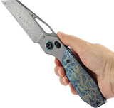 Kansept Knives QTRO Crossbar Lock Lightning Damascus Wharncliffe Blade With Titanium Handle And Lightning Strike Inlay by Kansept Knives
