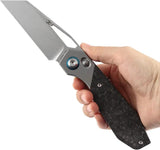 Kansept Knives QTRO Crossbar Lock Shred CF Elmax Wharncliffe Blade Titanium Handle With Shredded Carbon Fiber Inlay by Kansept Knives