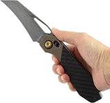 Kansept Knives QTRO Crossbar Lock Twill CF K1118VH2-Damascus Blade With Bronze Titanium Handle Inlay by Kansept Knives