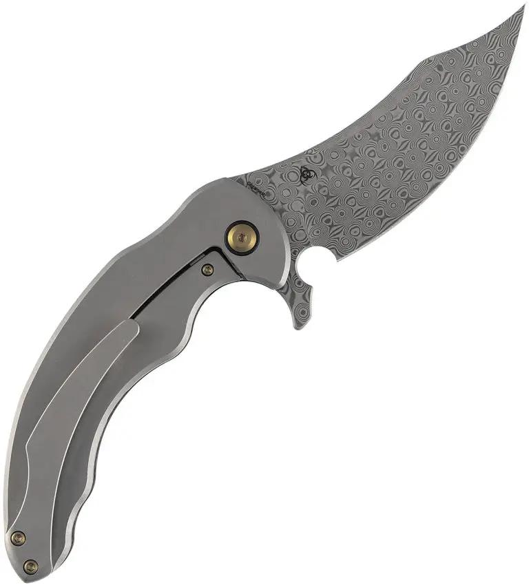 Kansept Knives Gilgamesh Framelock Shred CF K1128A3 - Damascus Steel Trailing Point Blade Shredded Carbon Fiber Handle by Kansept Knives