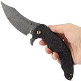 Kansept Knives Gilgamesh Framelock Shred CF K1128A3 - Damascus Steel Trailing Point Blade Shredded Carbon Fiber Handle by Kansept Knives