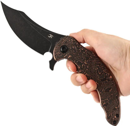 Kansept Knives Gilgamesh Framelock Copper CF K1128A4 - S35VN Trailing Point Blade Copper Foil Carbon Fiber Handle by Kansept Knives