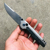 Kansept Knives EDC Tac Button Lock Damascus K2009A3 - Damascus Blade With Gray Titanium Handle by Kansept Knives