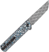 Kansept Knives Foosa Slip Joint - Damascus Blade With Blue And White Carbon Fiber Handle by Kansept Knives