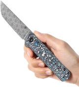 Kansept Knives Foosa Slip Joint - Damascus Blade With Blue And White Carbon Fiber Handle by Kansept Knives