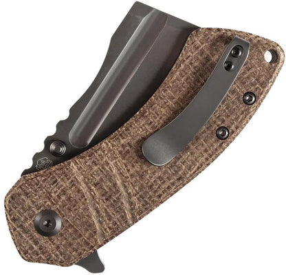 Kansept Knives M Plus Korvid Linerlock Burlap Micarta Folding Knife - S35VN Cleaver Blade, 4.75in Closed by Kansept Knives