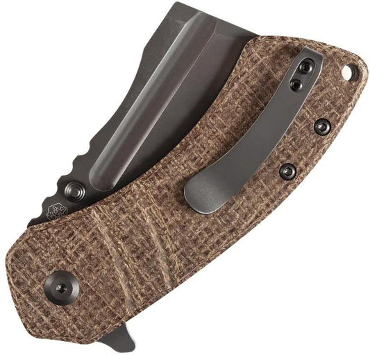 Kansept Knives M Plus Korvid Linerlock Burlap Micarta Folding Knife - S35VN Cleaver Blade, 4.75in Closed by Kansept Knives