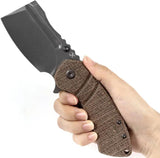 Kansept Knives M Plus Korvid Linerlock Burlap Micarta Folding Knife - S35VN Cleaver Blade, 4.75in Closed by Kansept Knives