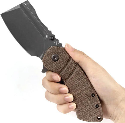 Kansept Knives M Plus Korvid Linerlock Burlap Micarta Folding Knife - S35VN Cleaver Blade, 4.75in Closed by Kansept Knives