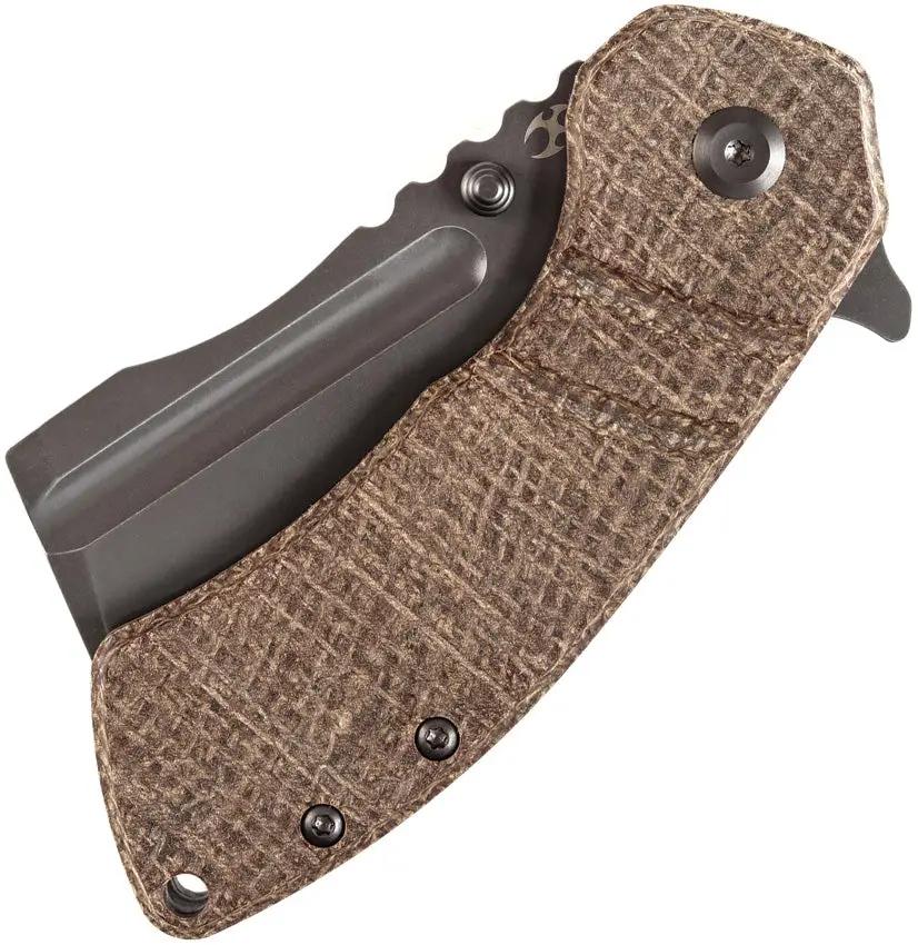 Kansept Knives M Plus Korvid Linerlock Burlap Micarta Folding Knife - S35VN Cleaver Blade, 4.75in Closed by Kansept Knives
