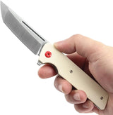 Kansept Knives Anomaly Linerlock Ivory K2038T5 Satin CPM S35VN Tanto Blade Ivory G10 Handle Extended Tang Pocket Clip by Kansept Knives