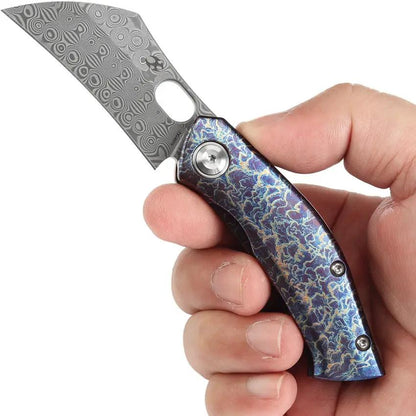 Kansept Knives Osprey Framelock Lightning - Damascus Wharncliffe Blade With Anodized Titanium Handle by Kansept Knives