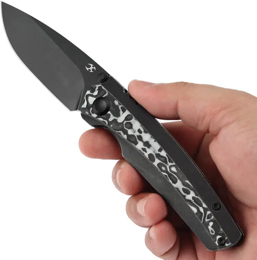 Kansept Knives Raven K2109A1 - BlackWash CPM-20CV Drop Point Blade With Titanium Handle And Nebula Carbon Fiber Inlay by Kansept Knives