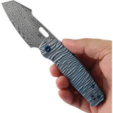 Kansept Knives Orlok Nested Linerlock Blue K2111A5 - Damascus Steel Sheepsfoot Blade With Blue Anodized Titanium Handle by Kansept Knives