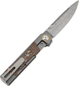 Kansept Knives Kitpu Framelock Copper Foil Carbon Fiber Inlay - Damascus Blade, Titanium Handle, Extended Tang by Kansept Knives