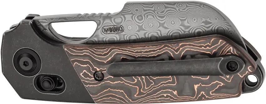 Kansept Knives Nahual Crossbar Lock Copper CF - Damascus Blade, Copper Foil Carbon Fiber Handle, Titanium Bolsters by Kansept Knives