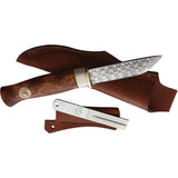 Karesuando Kniven Beaver 8 Rose 3501-05 - Rose Pattern Damasteel Blade With Birch Handle And Reindeer Antler Bolster by Karesuando Kniven